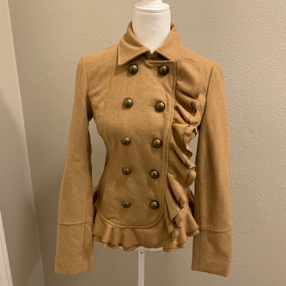 SOLD!UO Kimchi Blue Camel Wool Blend Ruffled coat - Picture 2 of 8